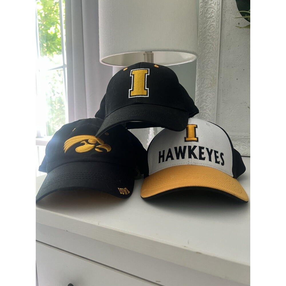 Iowa Hawkeyes Hats Set of 3 Caps Black Gold Adjustable NCAA Mens Womens